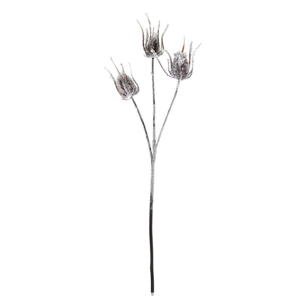 Fleur artificielle : Tige branche chardon avec neige - H.88cm