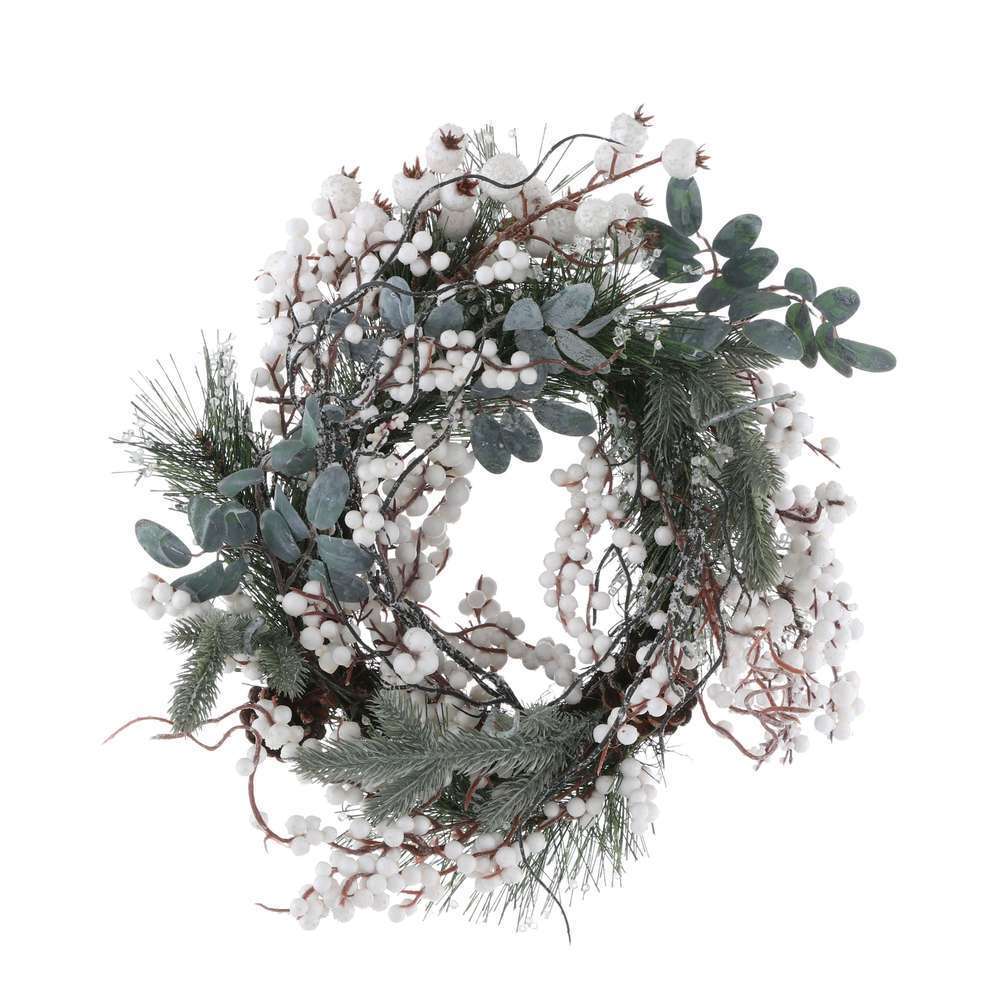 Couronne Hardy Pomme De Pin Blanc Givre D40cm