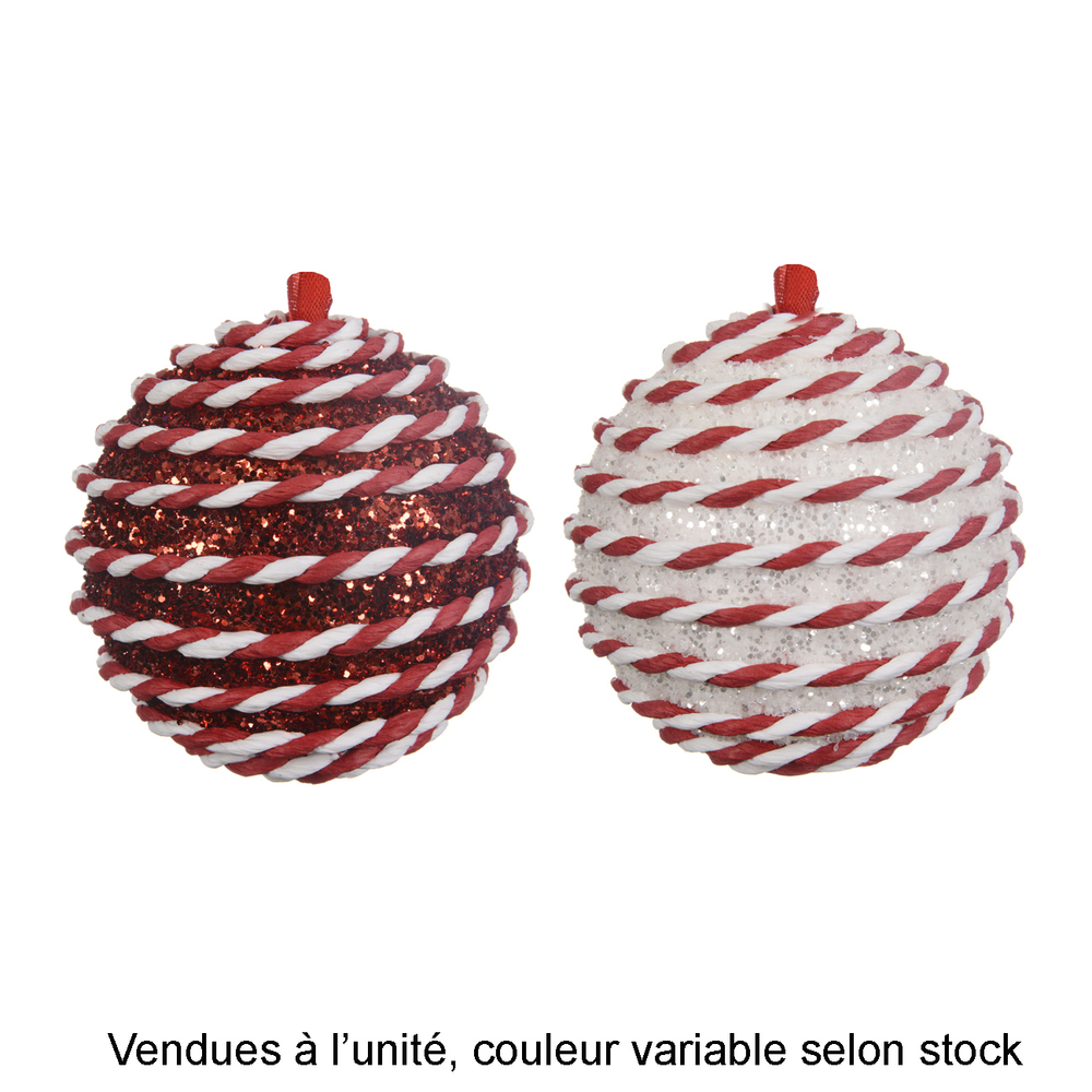 Boule en verre rouge/blanc pailletÃ©s Ã8 cm