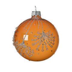 Boule de Noël en verre branche paillettes d 8 cm blanc ambre