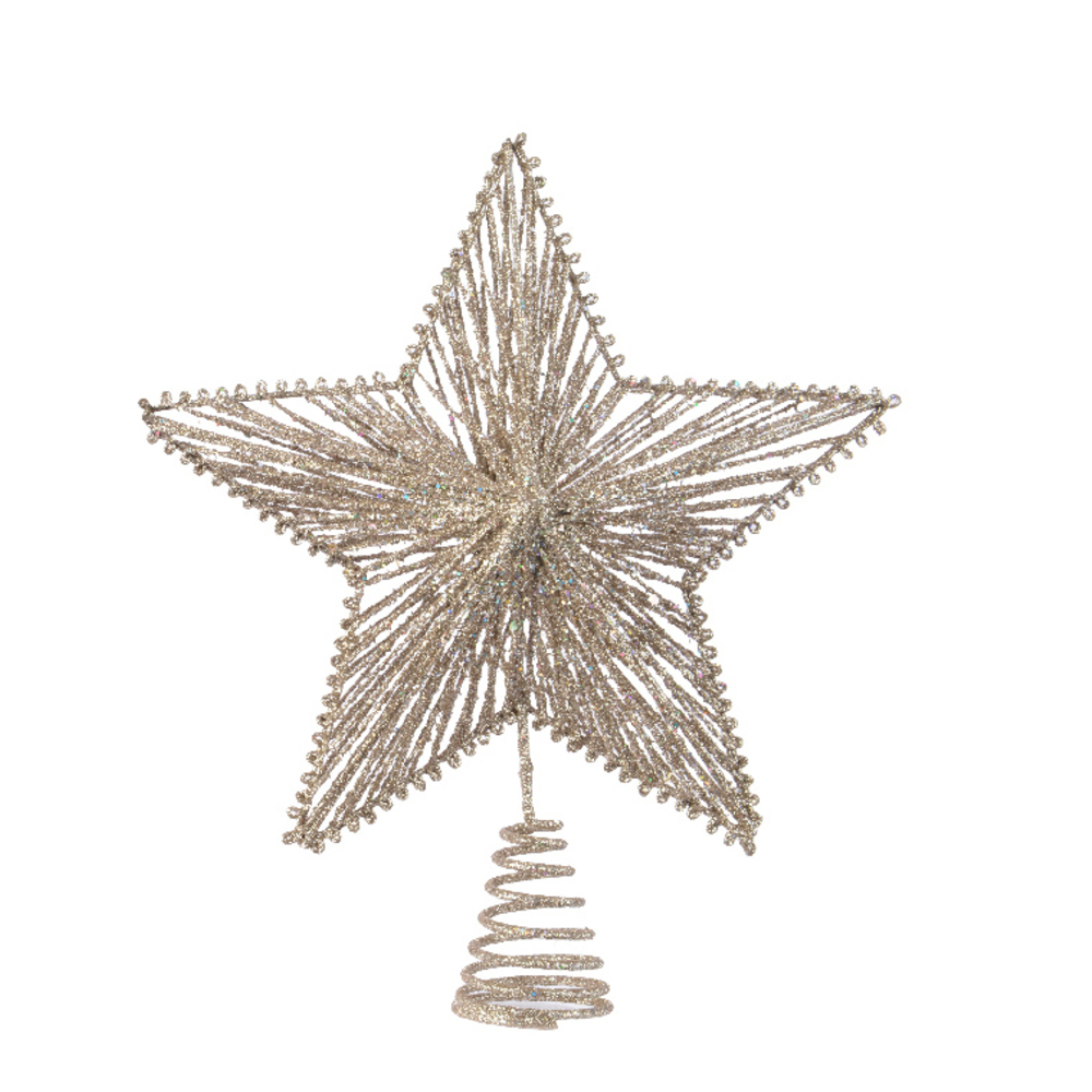 Cimier Etoile Fer Paillettes Blanc Or H 25 Cm