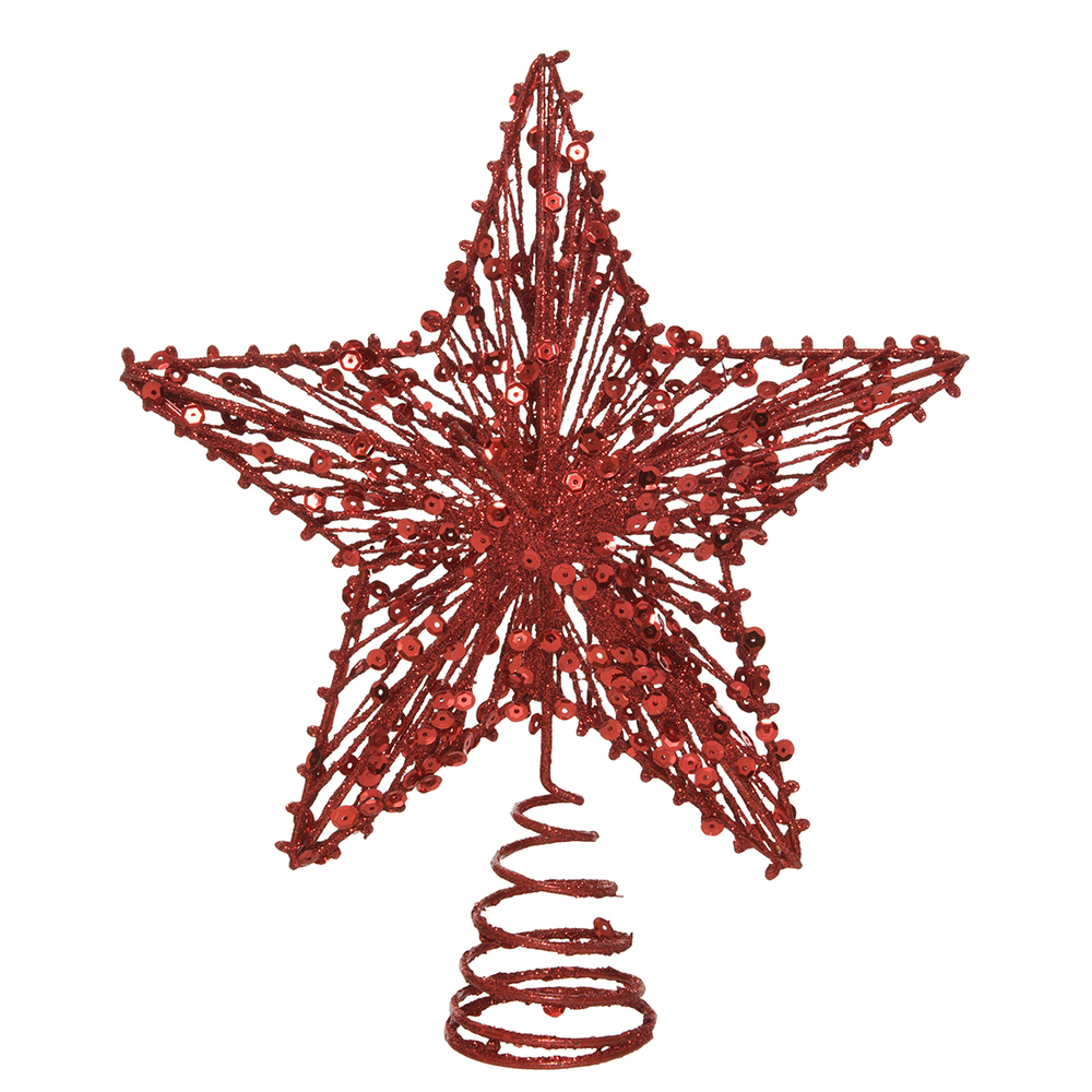 Cimier Etoile Fer Paillettes Rouge H 23 Cm