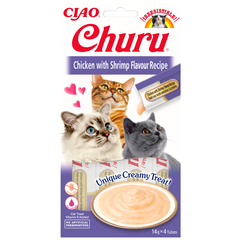 Churu poulet aromatisée à la crevette pour chat 14g x 4