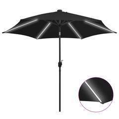 Parasol avec LED et mât en aluminium 300 cm Noir