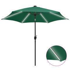 Parasol avec LED et mât en aluminium 300 cm Vert