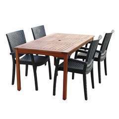 Salon de jardin lacio bois résine 1 table à manger + 4 chaises