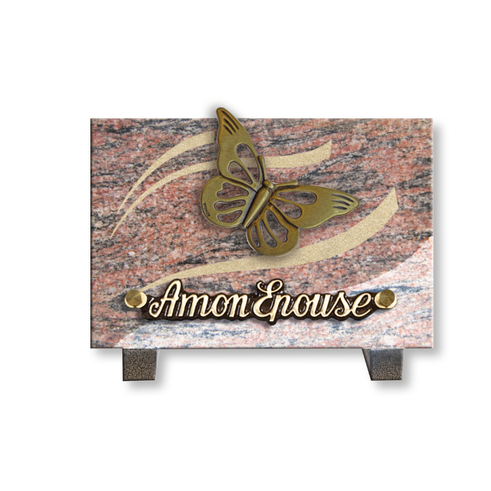 Plaque souvenir en granit 12x18cm avec papillon en bronze