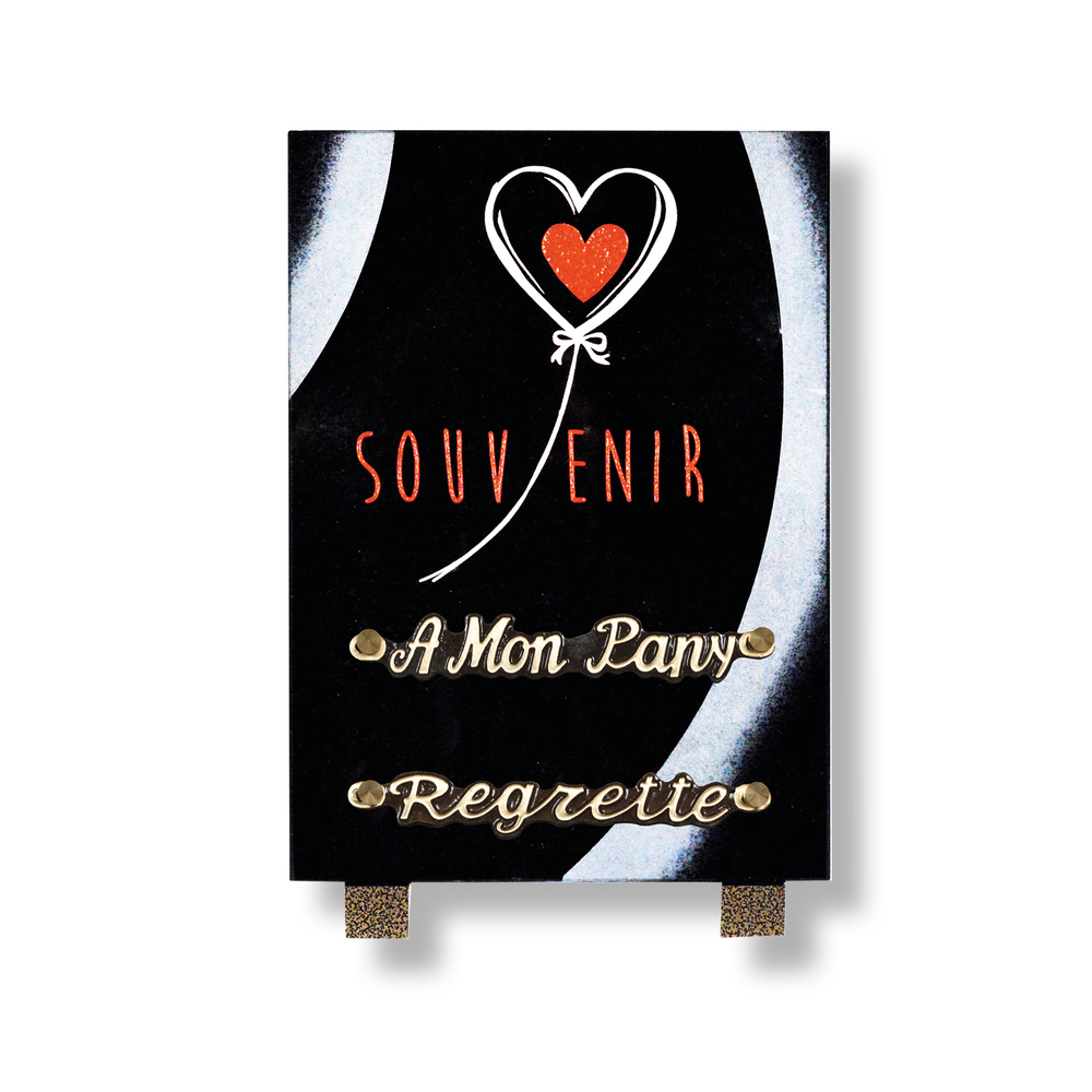 Plaque souvenir en granit 25x18 cm avec décor envol de cœur gravé