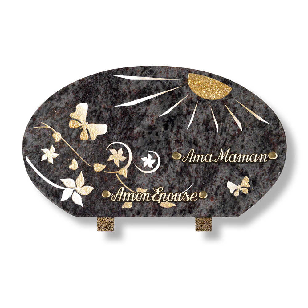 Plaque souvenir en granit 25x35 cm avec décor papillons gravé