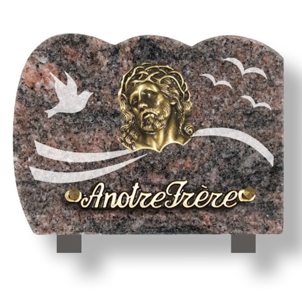 Plaque souvenir en granit 15x20 cm avec décor dépoli et bronze