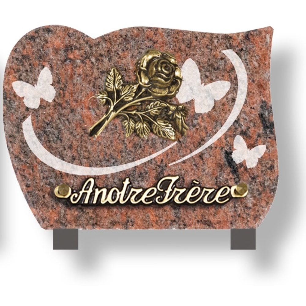 Plaque souvenir en granit 15x20 cm avec décor dépoli et bronze
