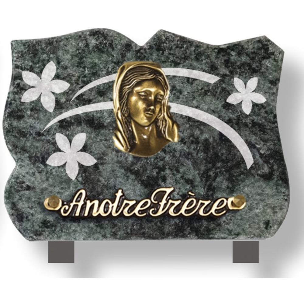 Plaque souvenir en granit 15x20 cm avec décor dépoli et bronze