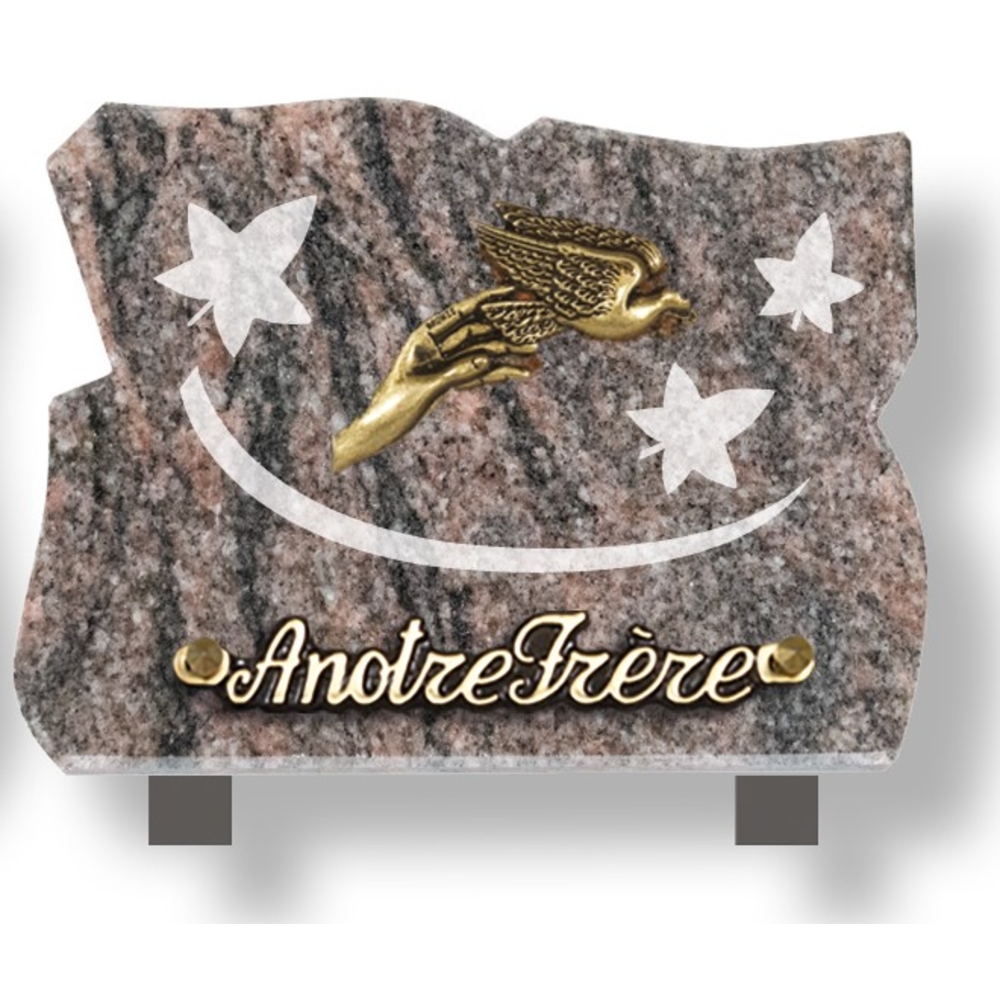 Plaque souvenir en granit 15x20 cm avec décor dépoli et bronze