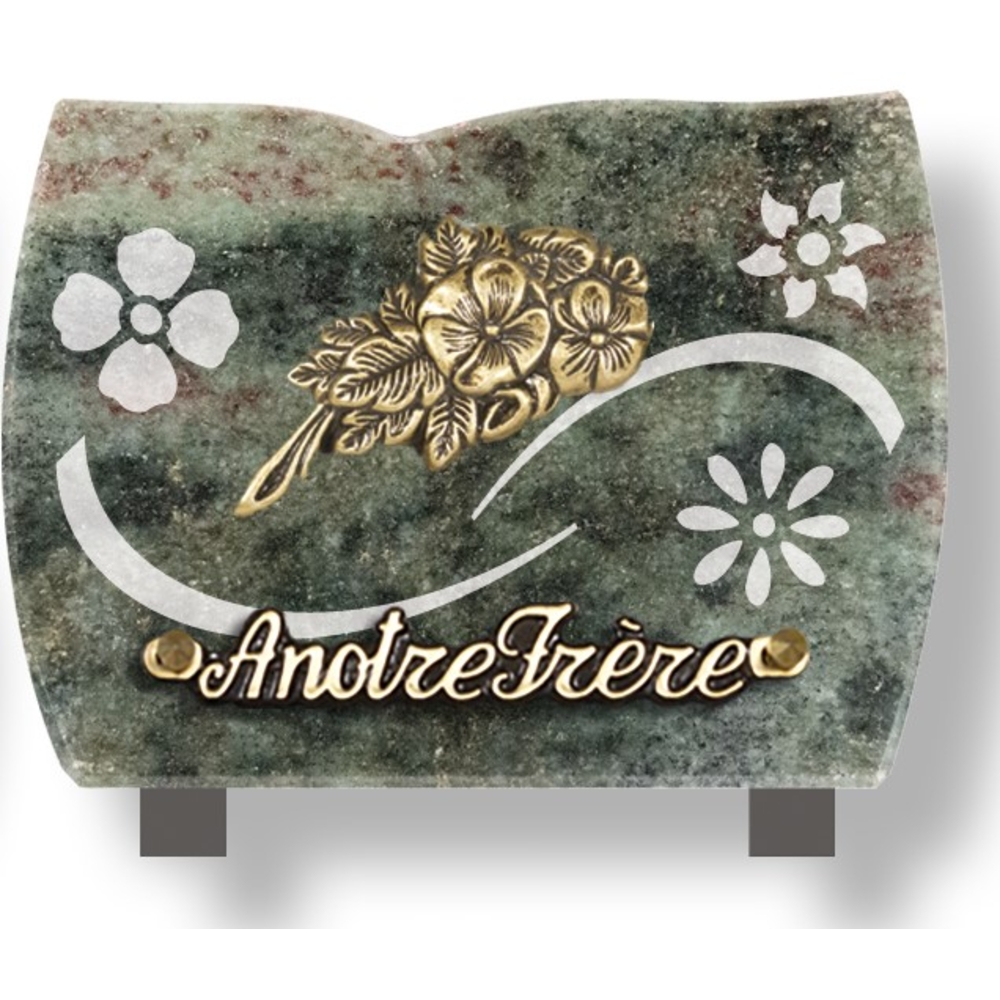 Plaque souvenir en granit 15x20 cm avec décor dépoli et bronze