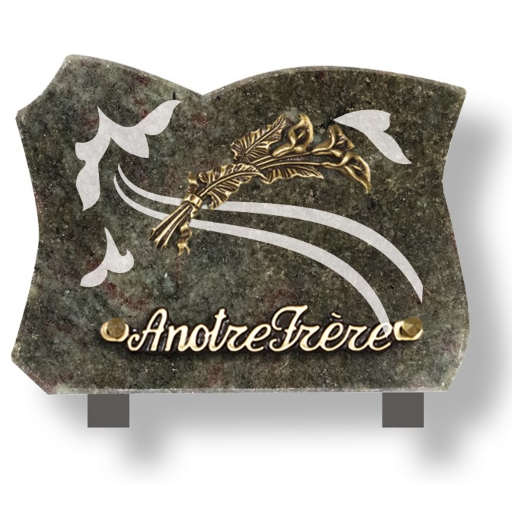Plaque souvenir en granit 15x20 cm avec décor dépoli et bronze