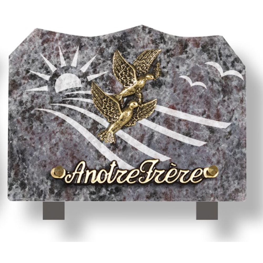 Plaque souvenir en granit 15x20 cm avec décor dépoli et bronze