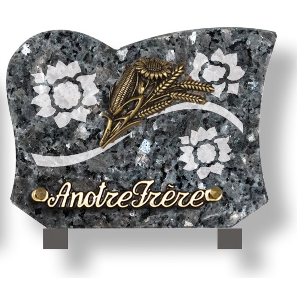 Plaque souvenir en granit 15x20 cm avec décor dépoli et bronze