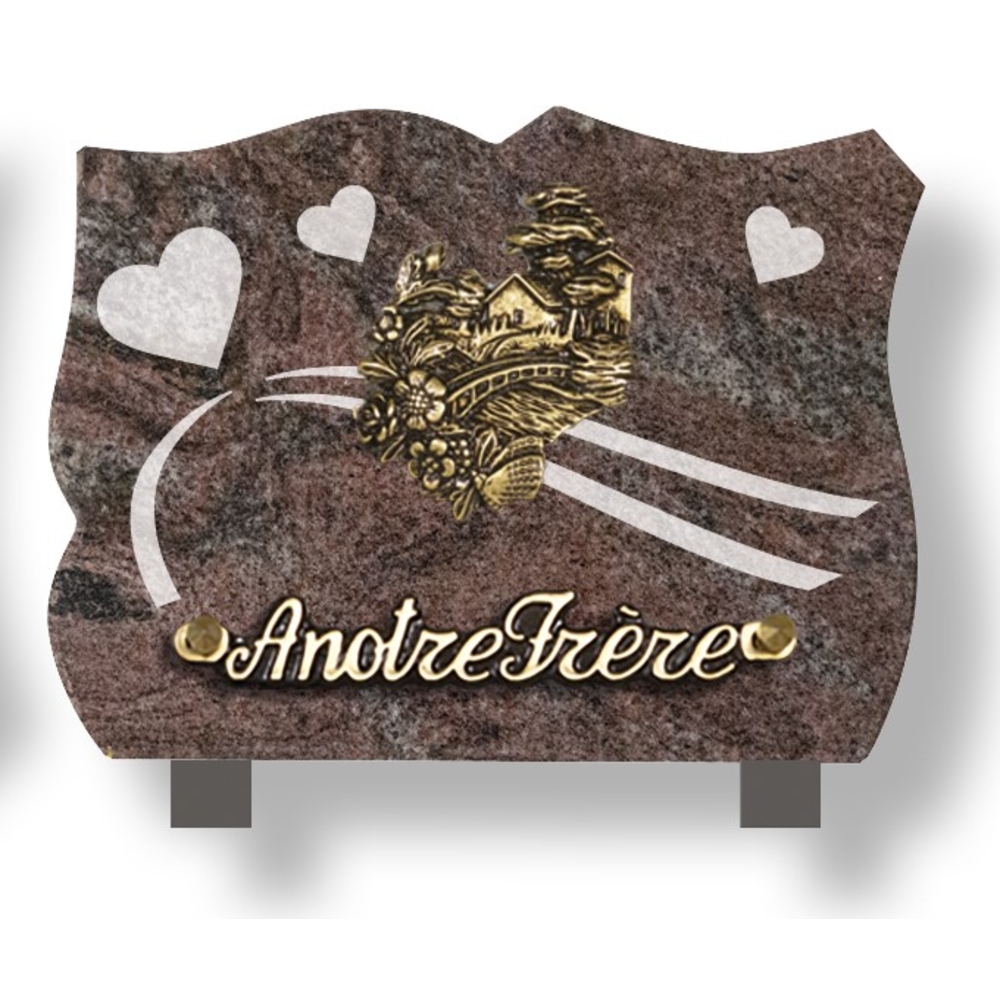 Plaque souvenir en granit 15x20 cm avec décor dépoli et bronze