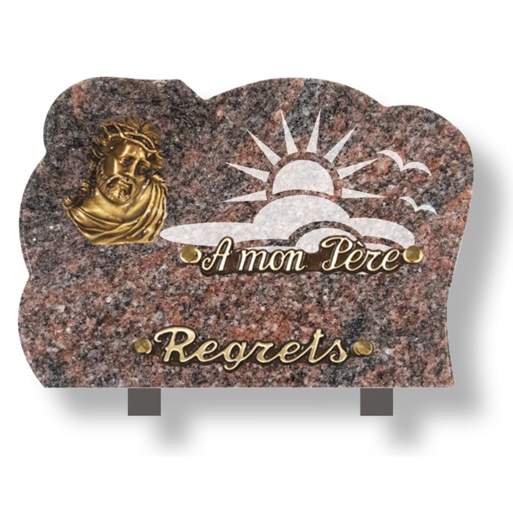 Plaque souvenir en granit 18x25 cm avec décor dépoli et bronze