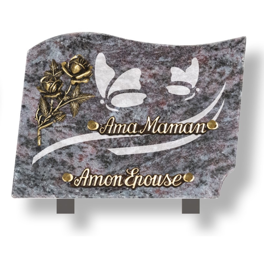 Plaque souvenir en granit 18x25 cm avec décor dépoli et bronze