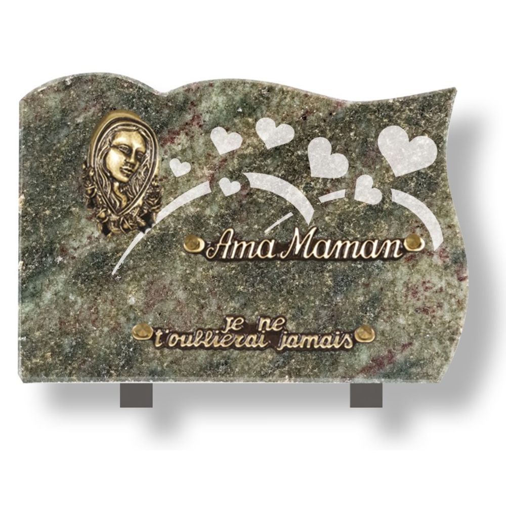 Plaque souvenir en granit 18x25 cm avec décor dépoli et bronze