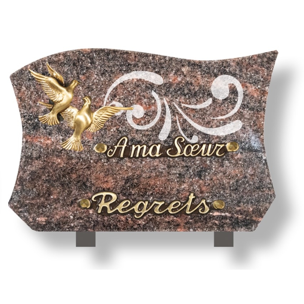 Plaque souvenir en granit 18x25 cm avec décor dépoli et bronze
