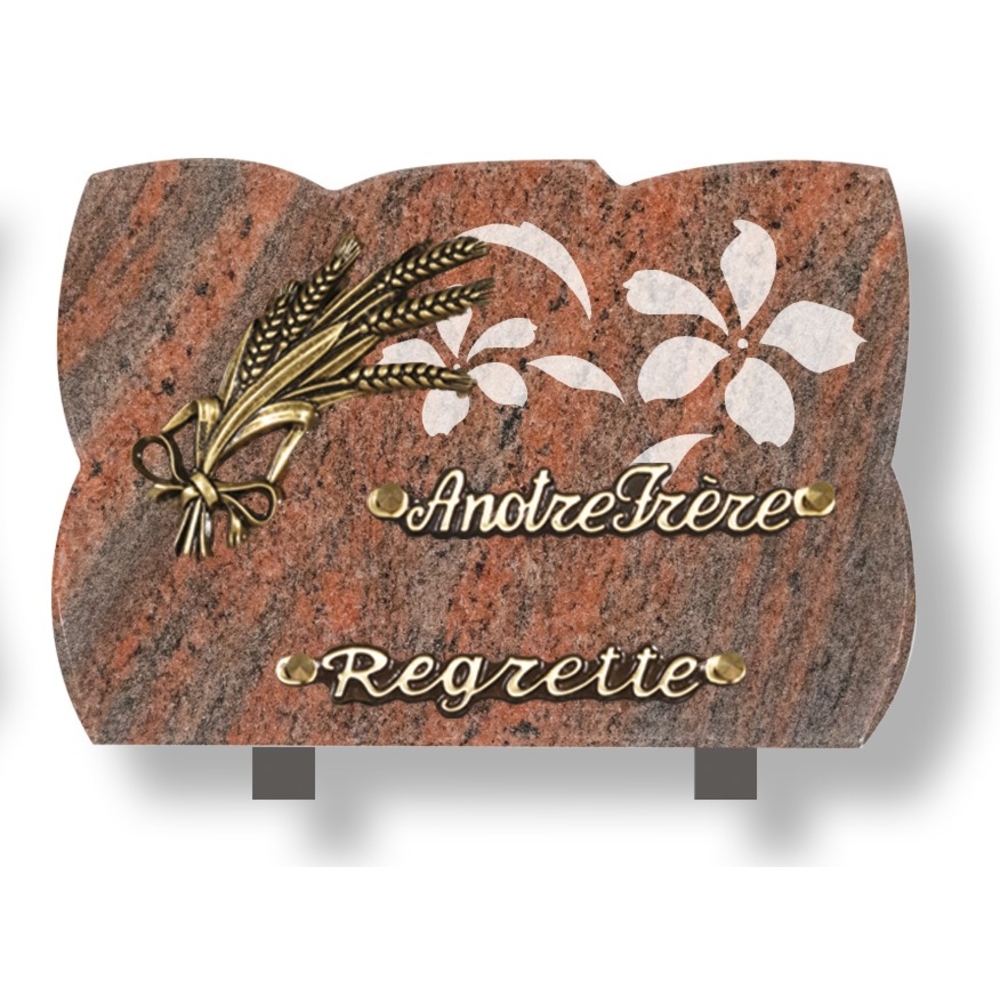 Plaque souvenir en granit 18x25 cm avec décor dépoli et bronze