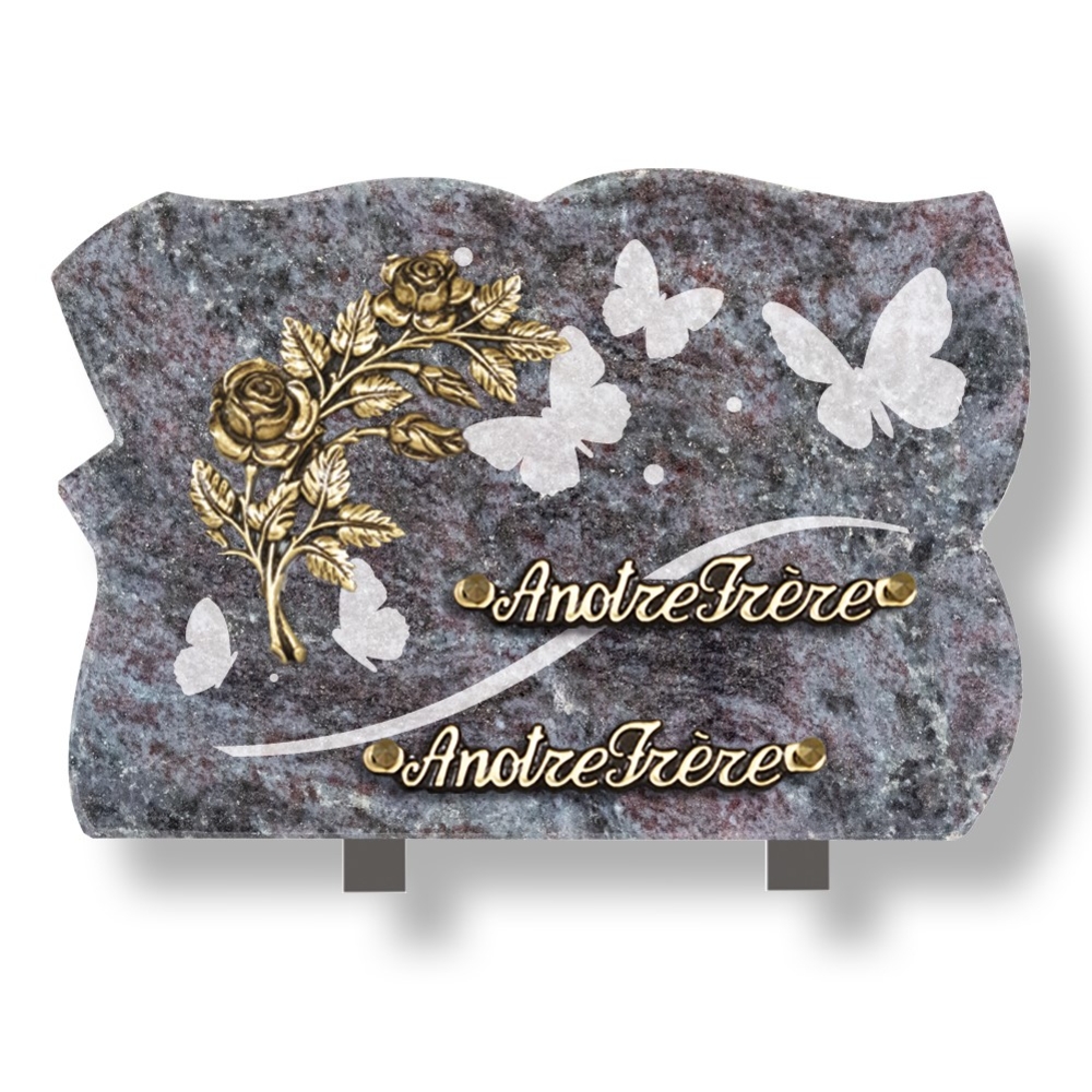 Plaque souvenir en granit 20x30 cm avec décor dépoli et bronze