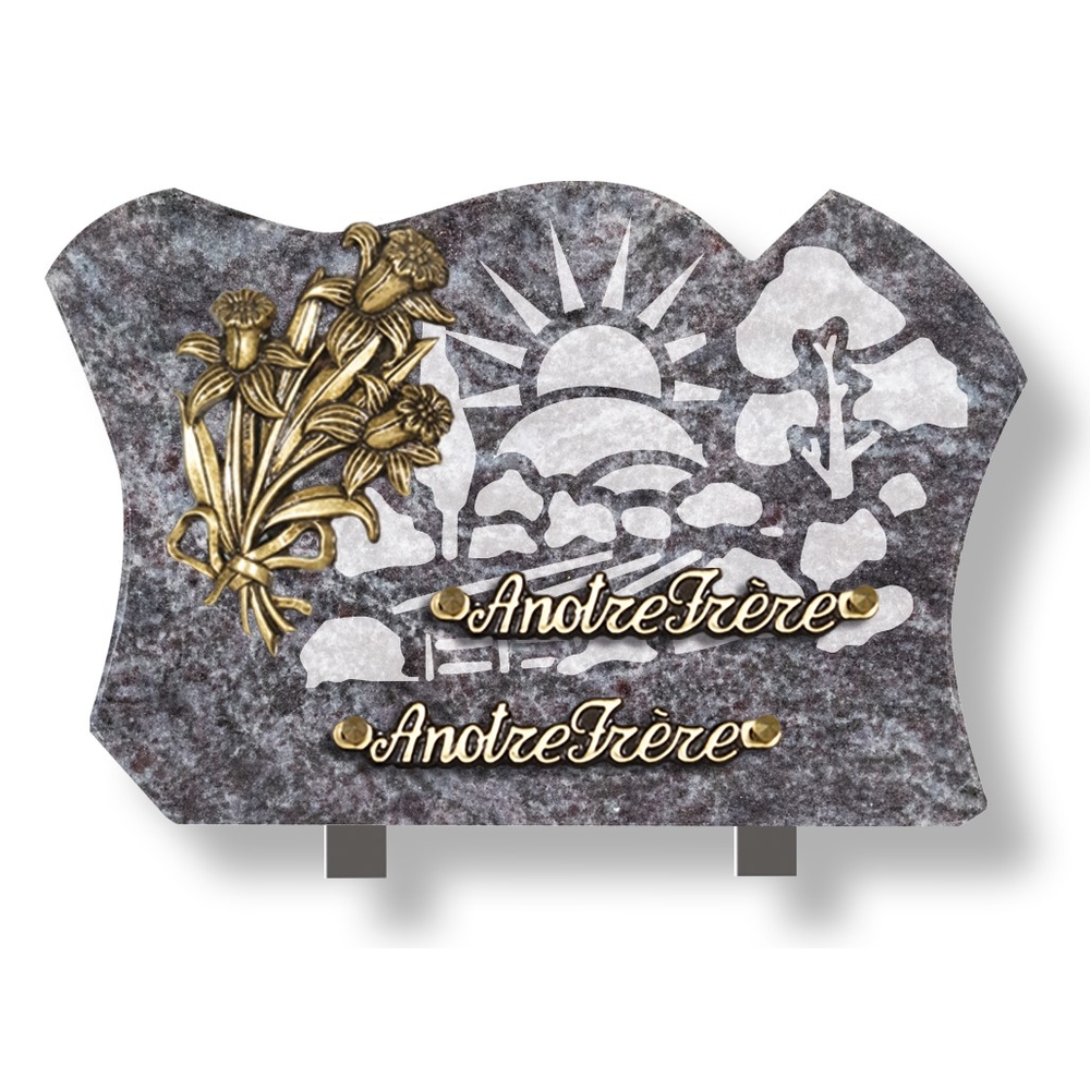 Plaque souvenir en granit 20x30 cm avec décor dépoli et bronze