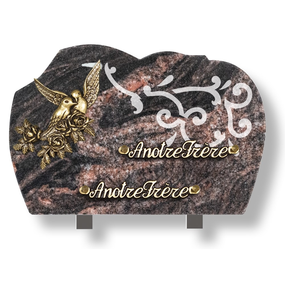 Plaque souvenir en granit 20x30 cm avec décor dépoli et bronze