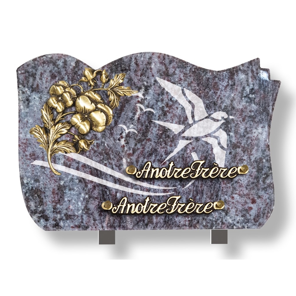 Plaque souvenir en granit 20x30 cm avec décor dépoli et bronze