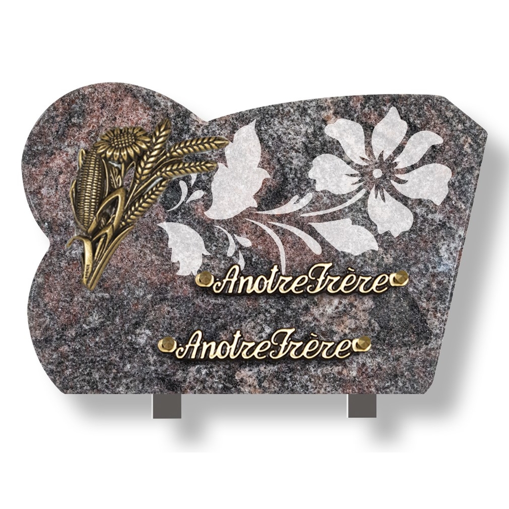 Plaque souvenir en granit 20x30 cm avec décor dépoli et bronze