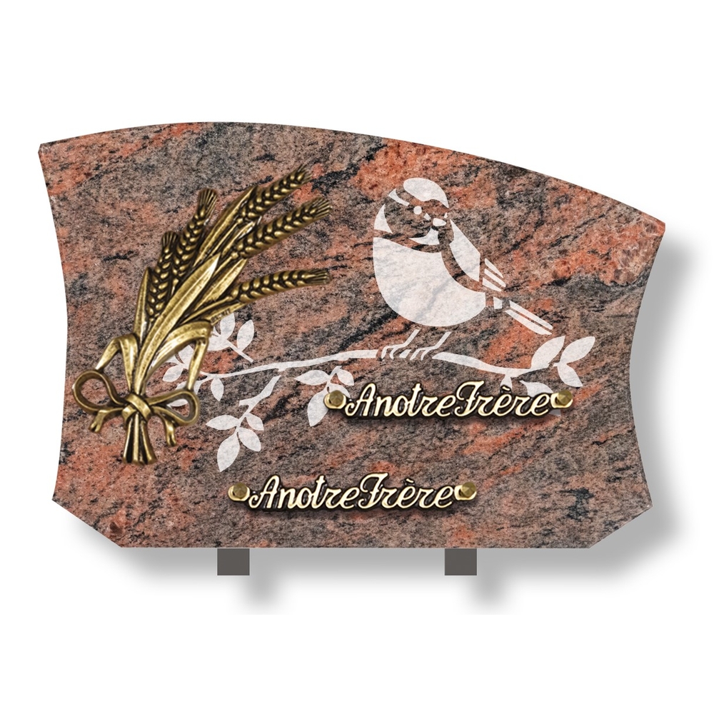 Plaque souvenir en granit 25x35 cm avec décor dépoli et bronze