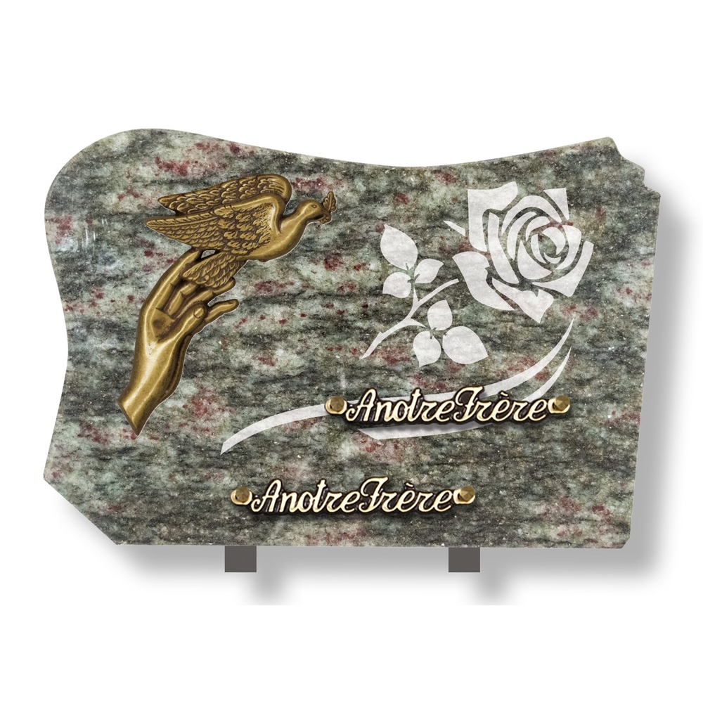 Plaque souvenir en granit 25x35 cm avec décor dépoli et bronze