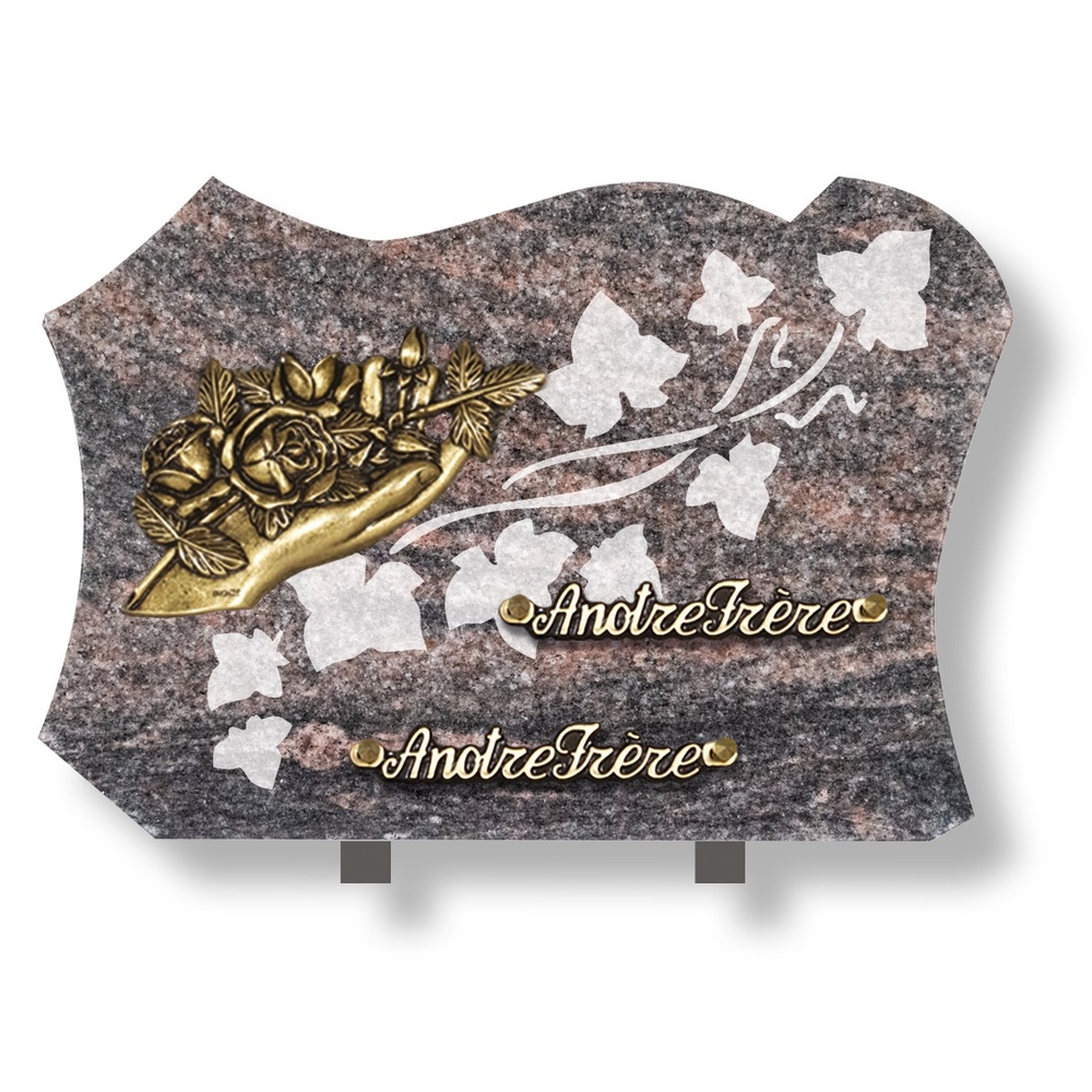 Plaque souvenir en granit 25x35 cm avec décor dépoli et bronze