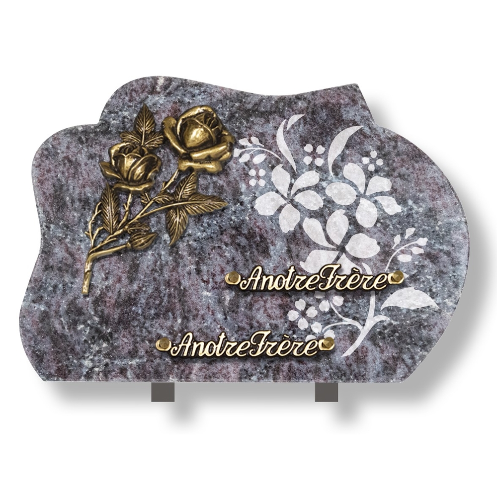 Plaque souvenir en granit 25x35 cm avec décor dépoli et bronze
