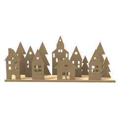 Village en bois maisons et sapins à décorer (13 pièces)