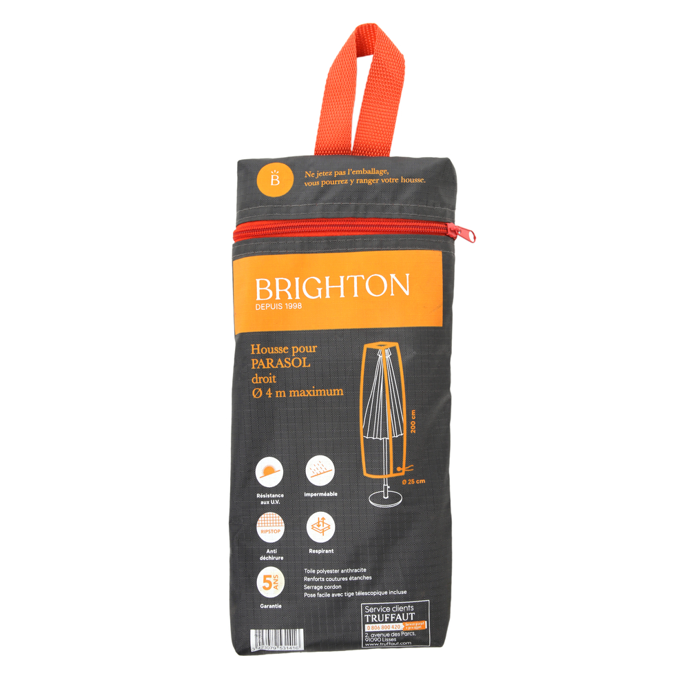 Housse protection parasol droit D 4 m avec tige de pose téléscopique
