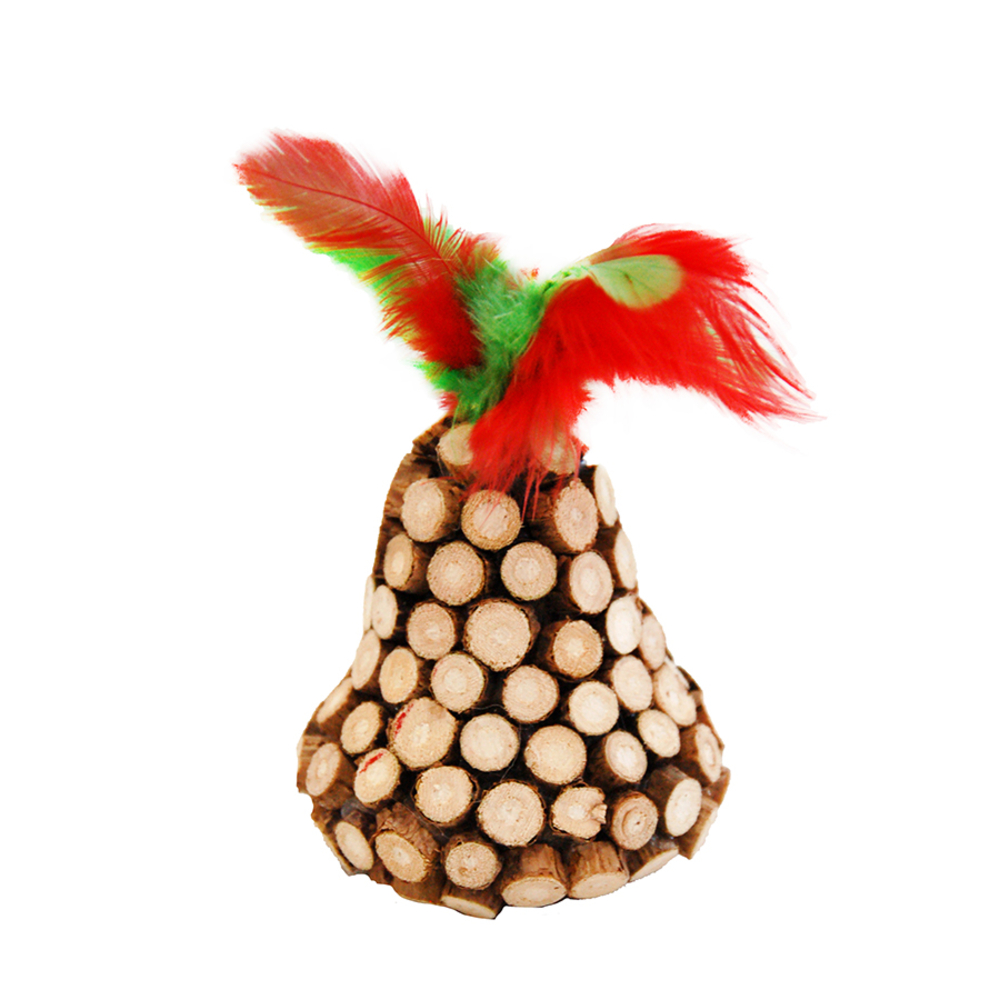CLOCHE EN BOIS AVEC PLUMES-(954854)