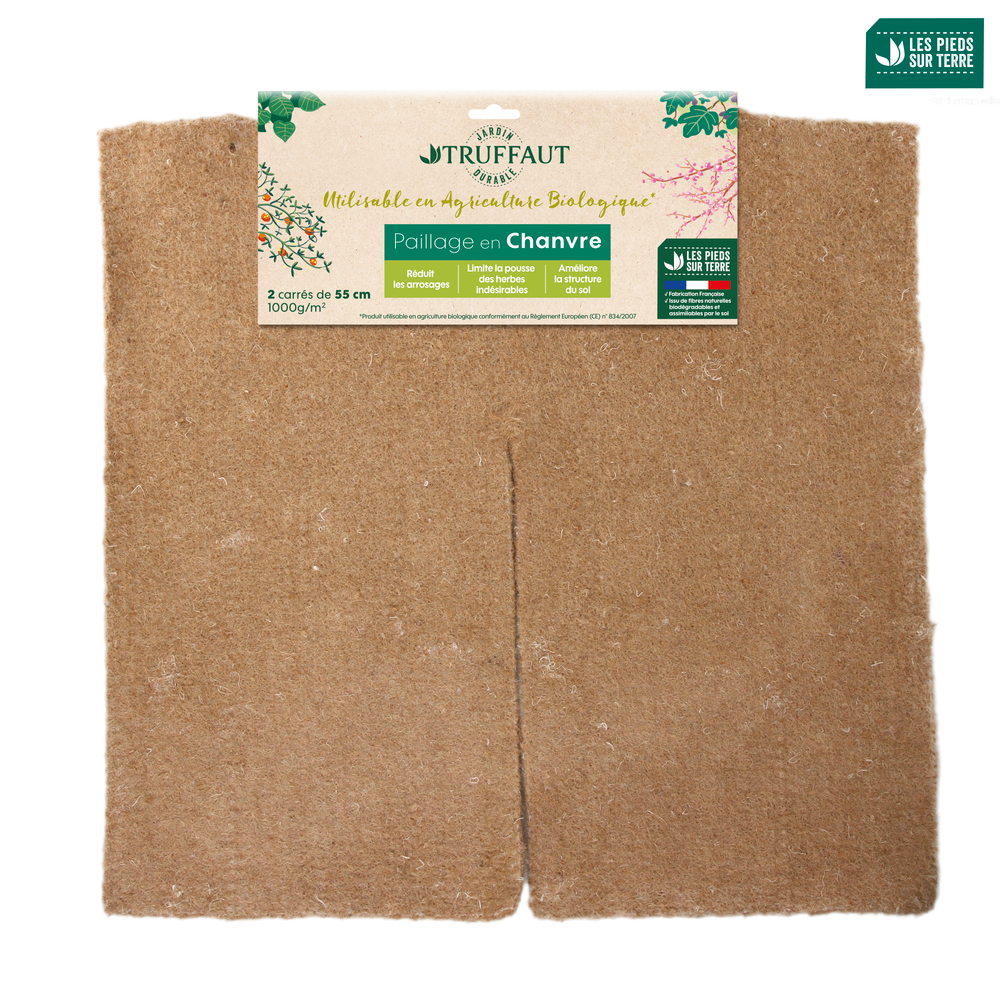 Lot de 2 carrés de paillage en chanvre 55 x 55 cm