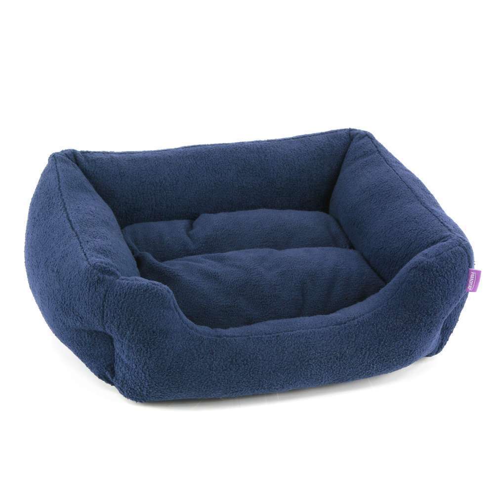 Coussin carré avec fourrure pour chien taille M bleu
