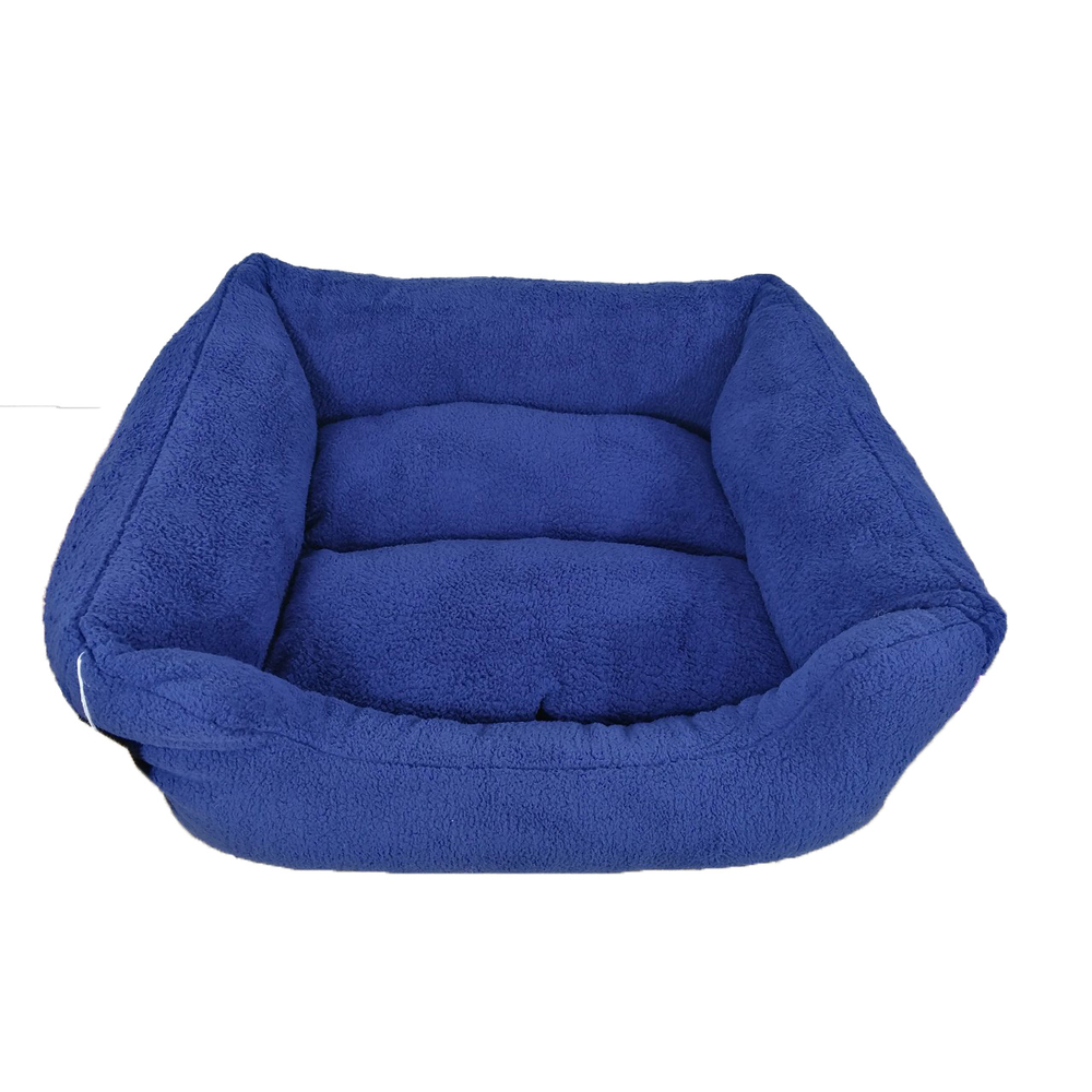 Coussin carré avec fourrure pour chien taille L bleu