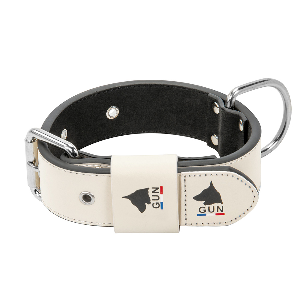 Collier Gun Big Cuir pour chien : blanc XXL