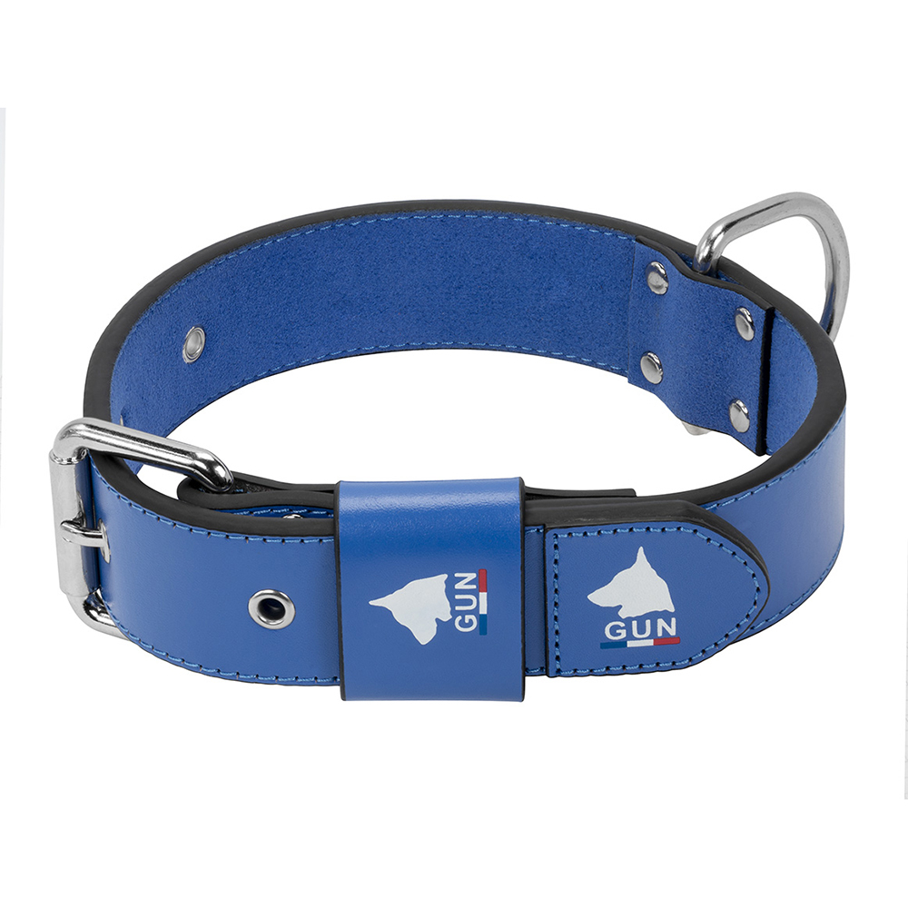 Collier Gun Big Cuir pour chien: bleu M