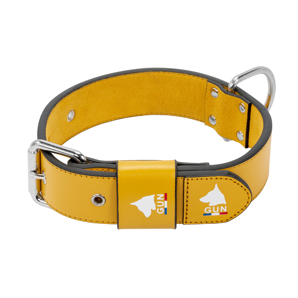 Collier Gun Big Cuir pour chien : jaune XXL