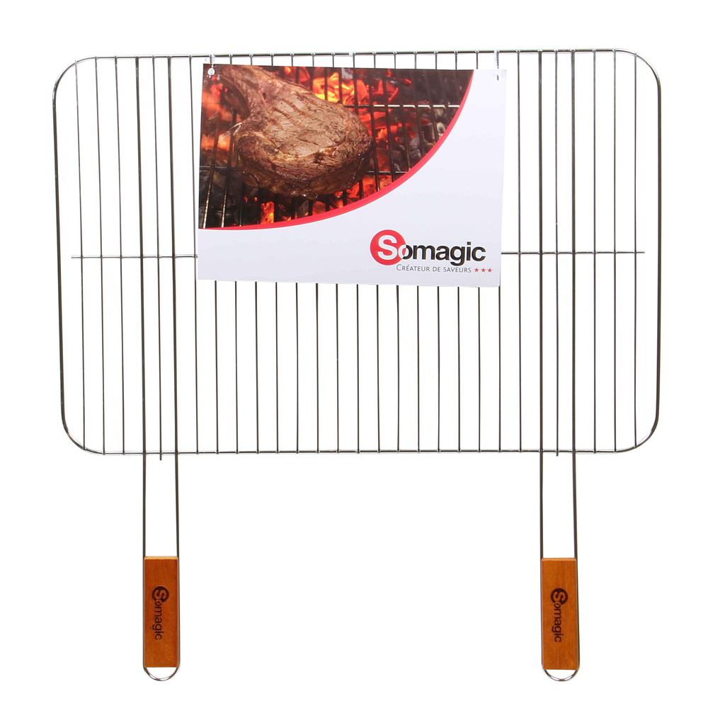 Grille Simple Rectangulaire 60 X 40 Cm Acier Chrome Manche Bambou