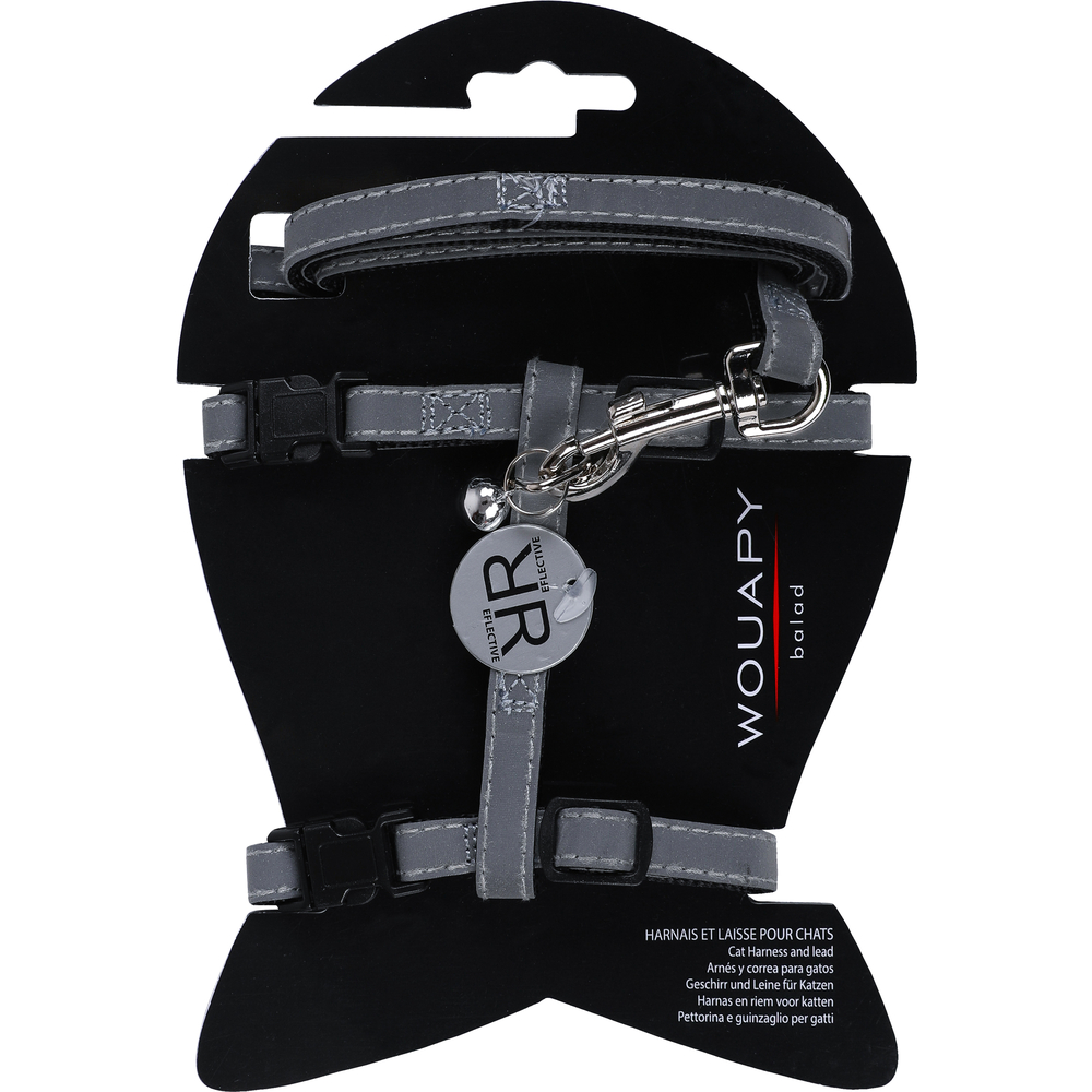 Harnais avec laisse flash gris pour chat