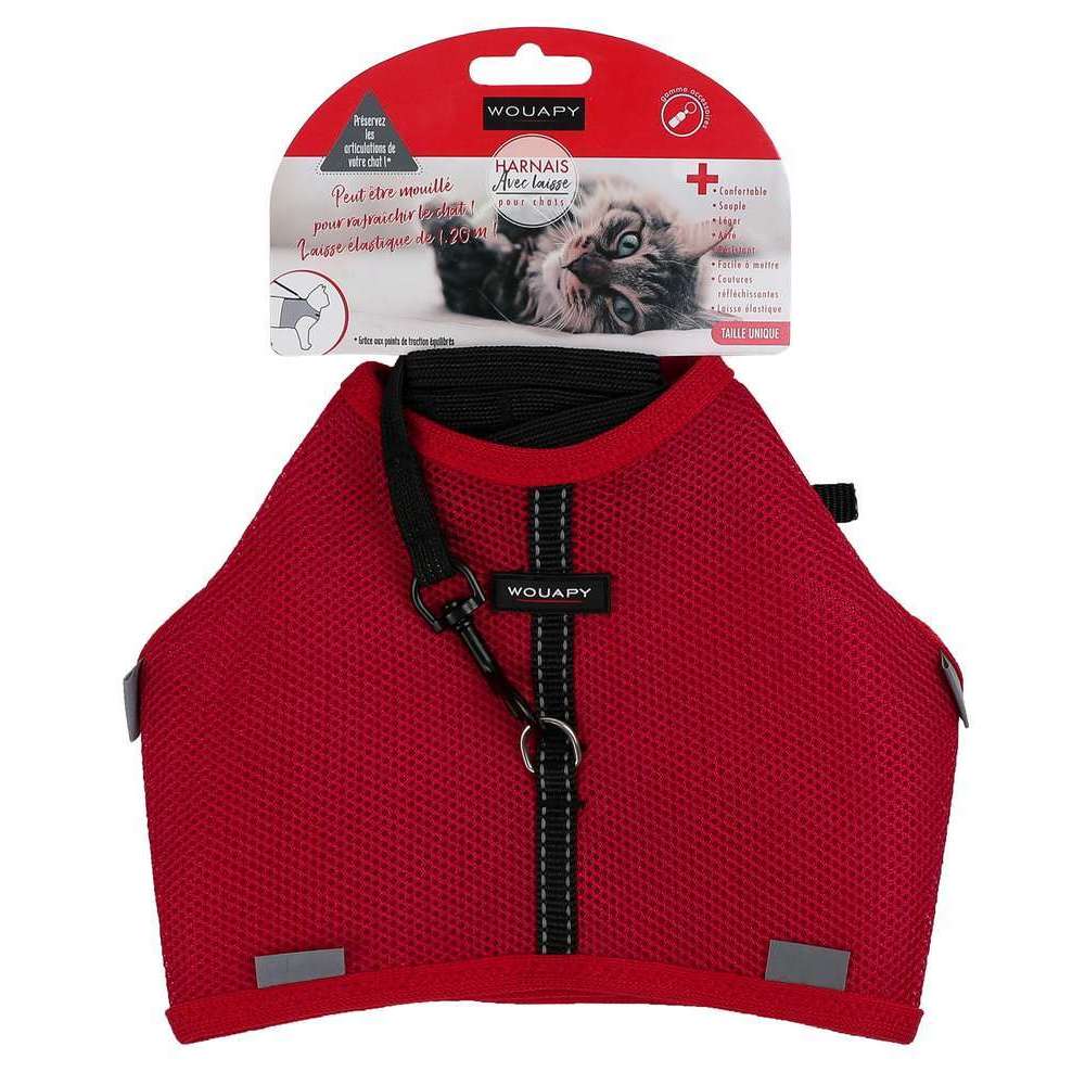 Harnais rouge soft avec laisse 10x120mm pour chat