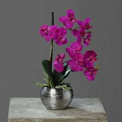Orchidée phalaenopsis artificielle en pot céramique Pourpre - H30cm