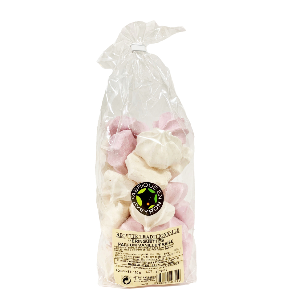 Meringuettes, parfum vanille/fraise - 120g